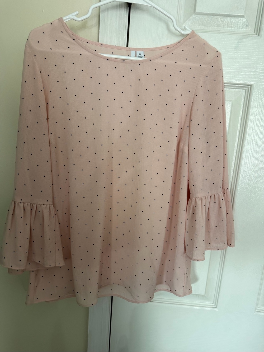 Elle Light Pink Dot Bell-Sleeve Blouse
